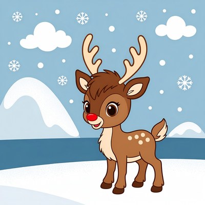 Cute reindeer in snowy landscape