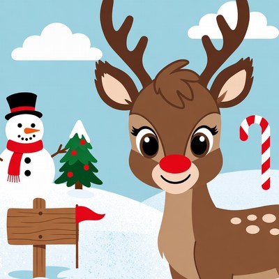 Cheerful christmas scene with reindeer