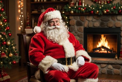 Jolly santa in cozy christmas setting