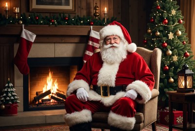 Santa relaxing by the fireplace