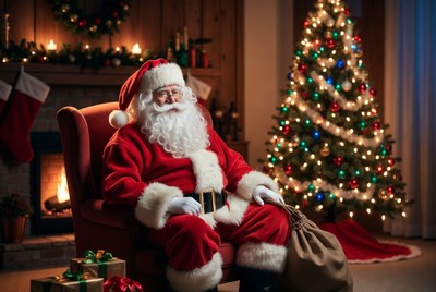 Santa relaxing by the fireplace
