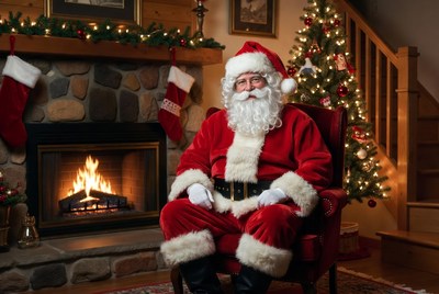 Santa by the cozy fireplace
