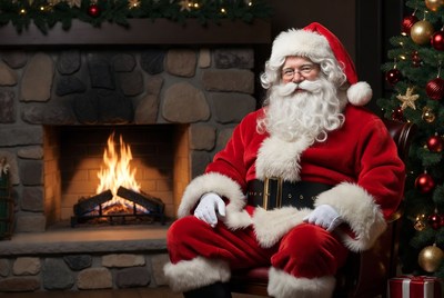 Santa sitting by the fireplace