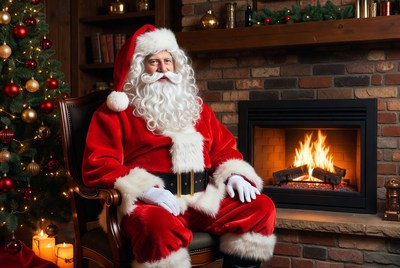 Santa relaxing by the fireplace
