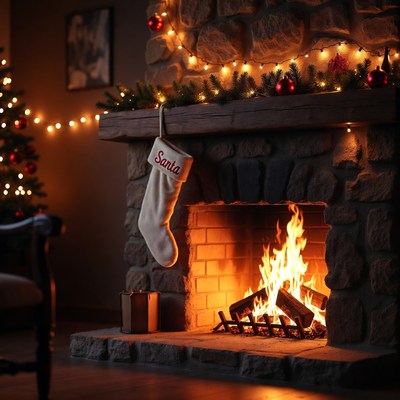 Warm christmas evening by the fire