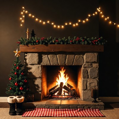 Cozy christmas fireplace setting