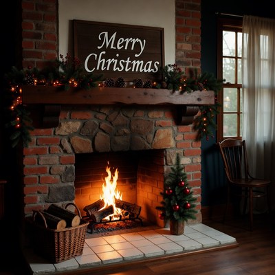 Cozy christmas fireplace setting