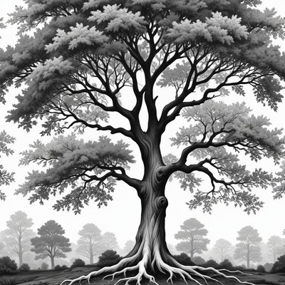 Majestic tree in black and white