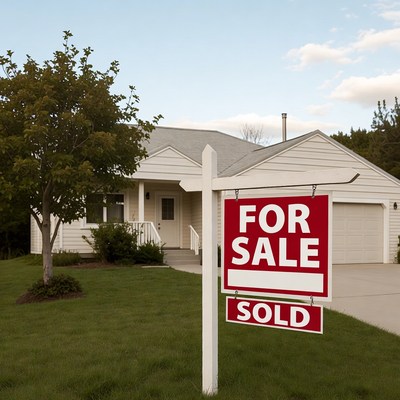 House with sold sign in suburb