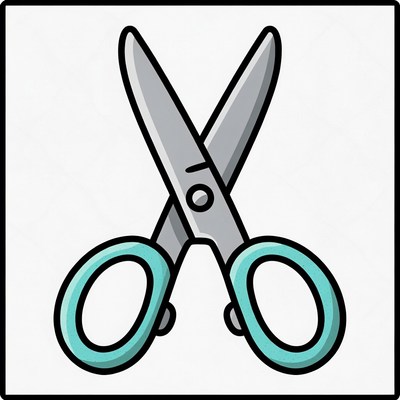 Scissors with teal handles on white background
