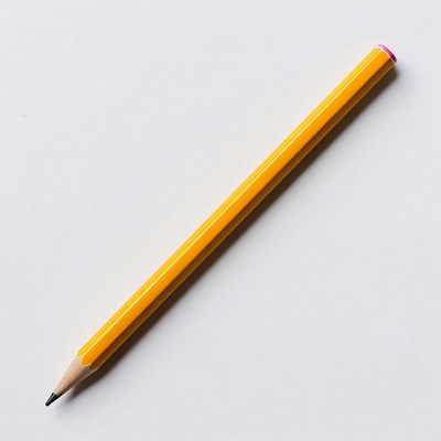 Bright yellow pencil on white background