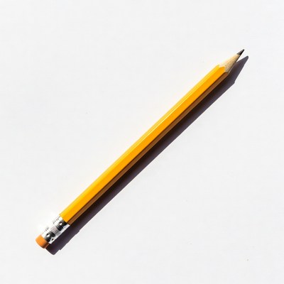 Bright yellow pencil on white background