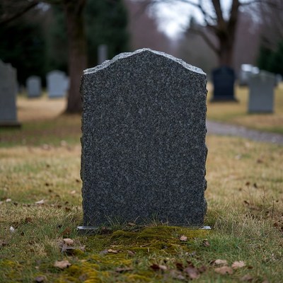 Gravestone in tranquil cemetery setting