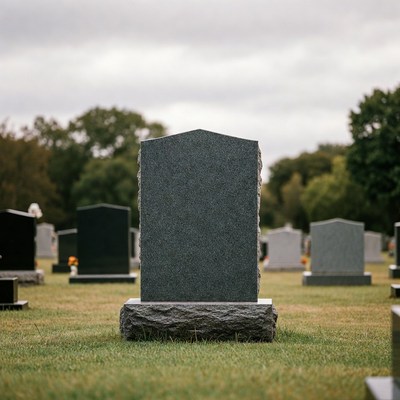 Calm cemetery scene on a cloudy day