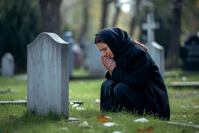 Woman mourning at grave site