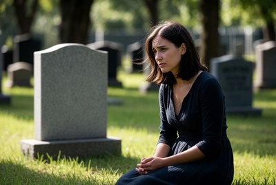 Mourning at a serene cemetery