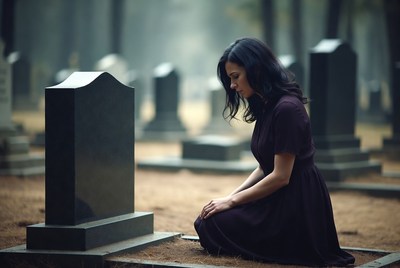 Woman mourning at grave site