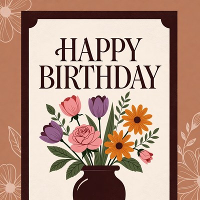 Colorful floral birthday greeting card