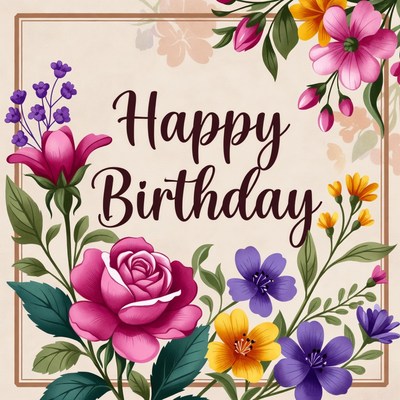Floral birthday greeting with flowers