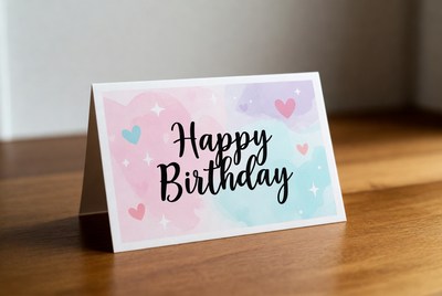 Colorful birthday card on table