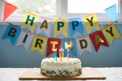 Colorful birthday celebration with cake