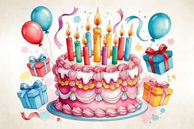 Colorful birthday cake celebration