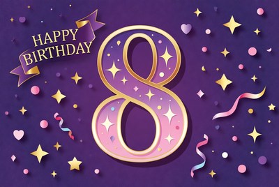 Colorful birthday celebration for age eight