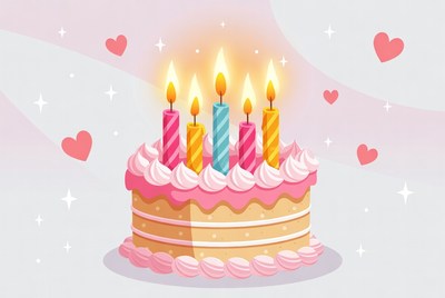 Colorful birthday cake with candles