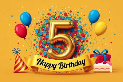 Colorful 5th birthday celebration scene