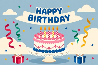 Birthday celebration with cake and decorations