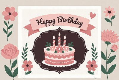 Colorful birthday card design with cake