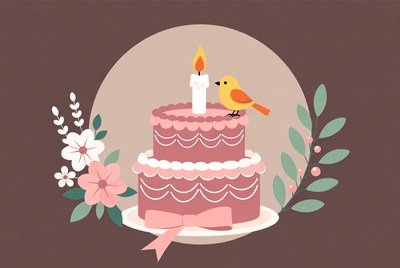 Beautiful birthday cake with bird