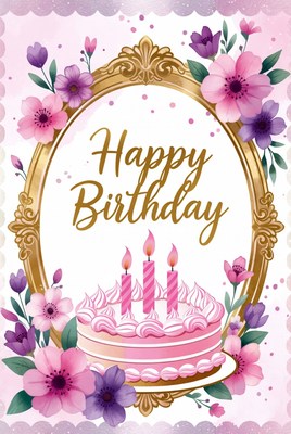 Birthday celebration with cake and flowers