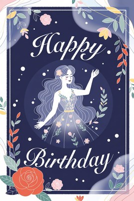 Birthday celebration artwork with woman