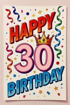 Colorful 30th birthday celebration card