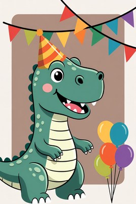 Colorful dinosaur party celebration scene