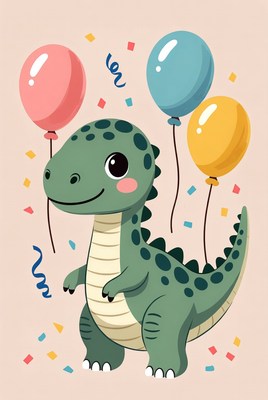 Cute dinosaur with colorful balloons