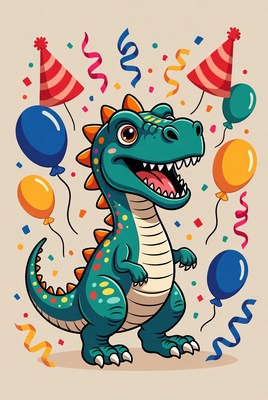 Colorful dinosaur at birthday party