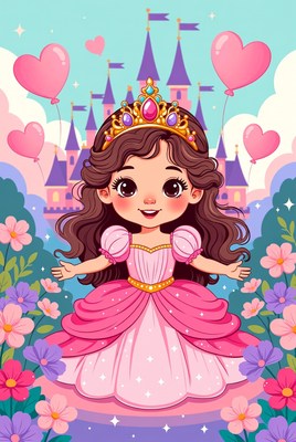 Cute princess with balloons in garden
