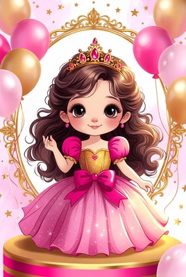 Cute princess with balloons and crown