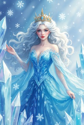 Enchanted ice queen in winter setting