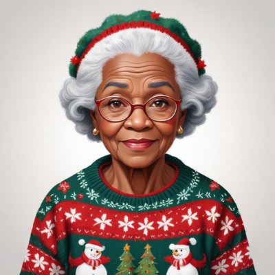Smiling elder woman in festive sweater