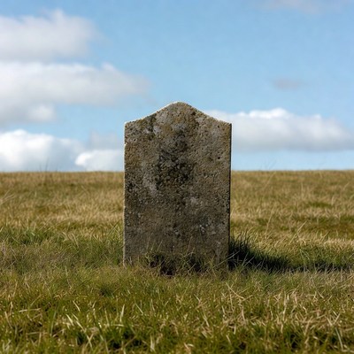 Grave marker in open field