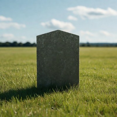 Stone marker in open field