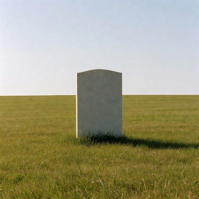 Solitary gravestone in open field
