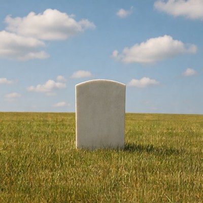 Lone headstone in a grassy field