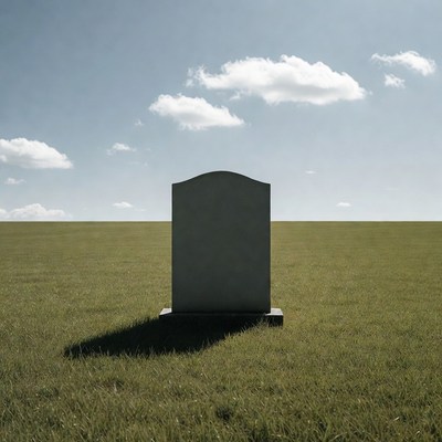 Simple gravestone in an open field