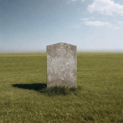 Concrete monument in open field