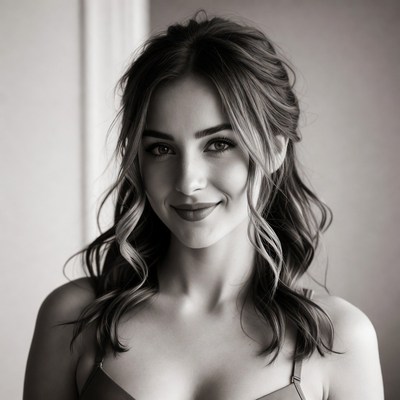 Smiling woman with wavy hair indoors