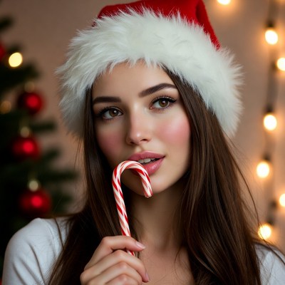 Festive girl with candy cane